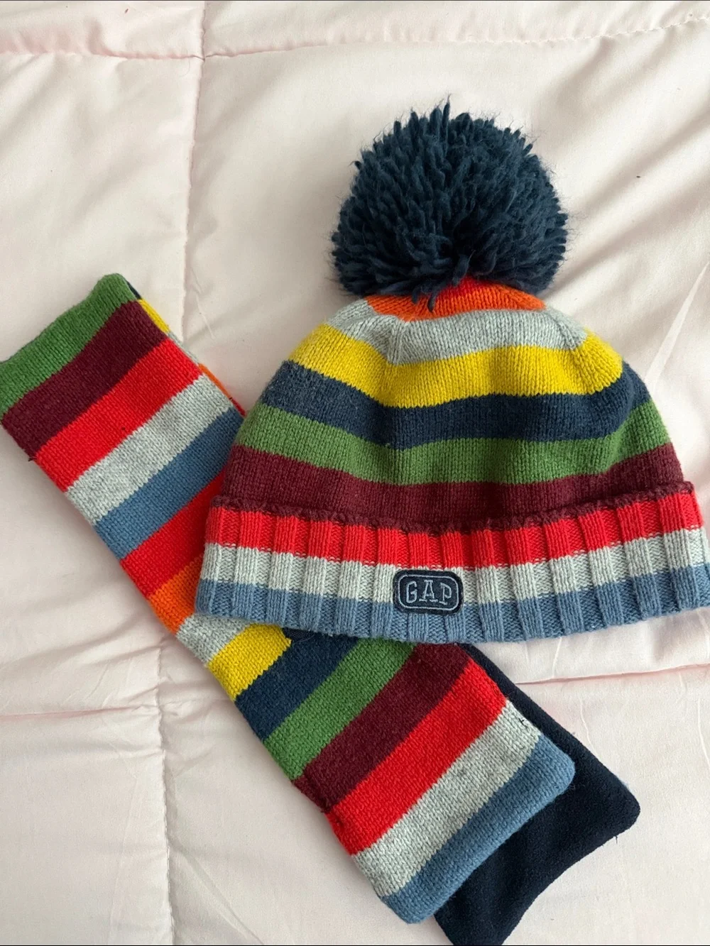 GAP Kids Multicolor Striped Pom Beanie and Scarf Set